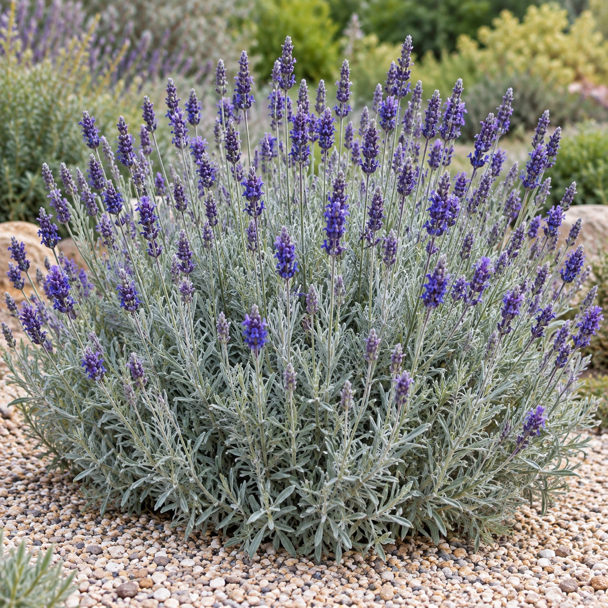 AI-generated illustration of mature Silver Frost Lavender in bloom; not the size supplied.