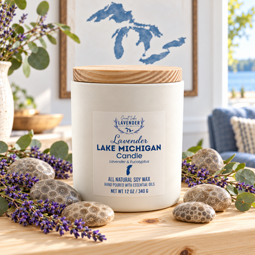 Lavender Lake Michigan Ceramic Candle