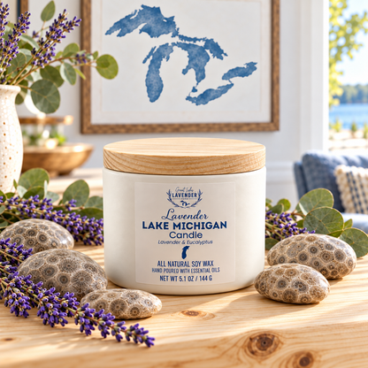 Lavender Lake Michigan Ceramic Candle