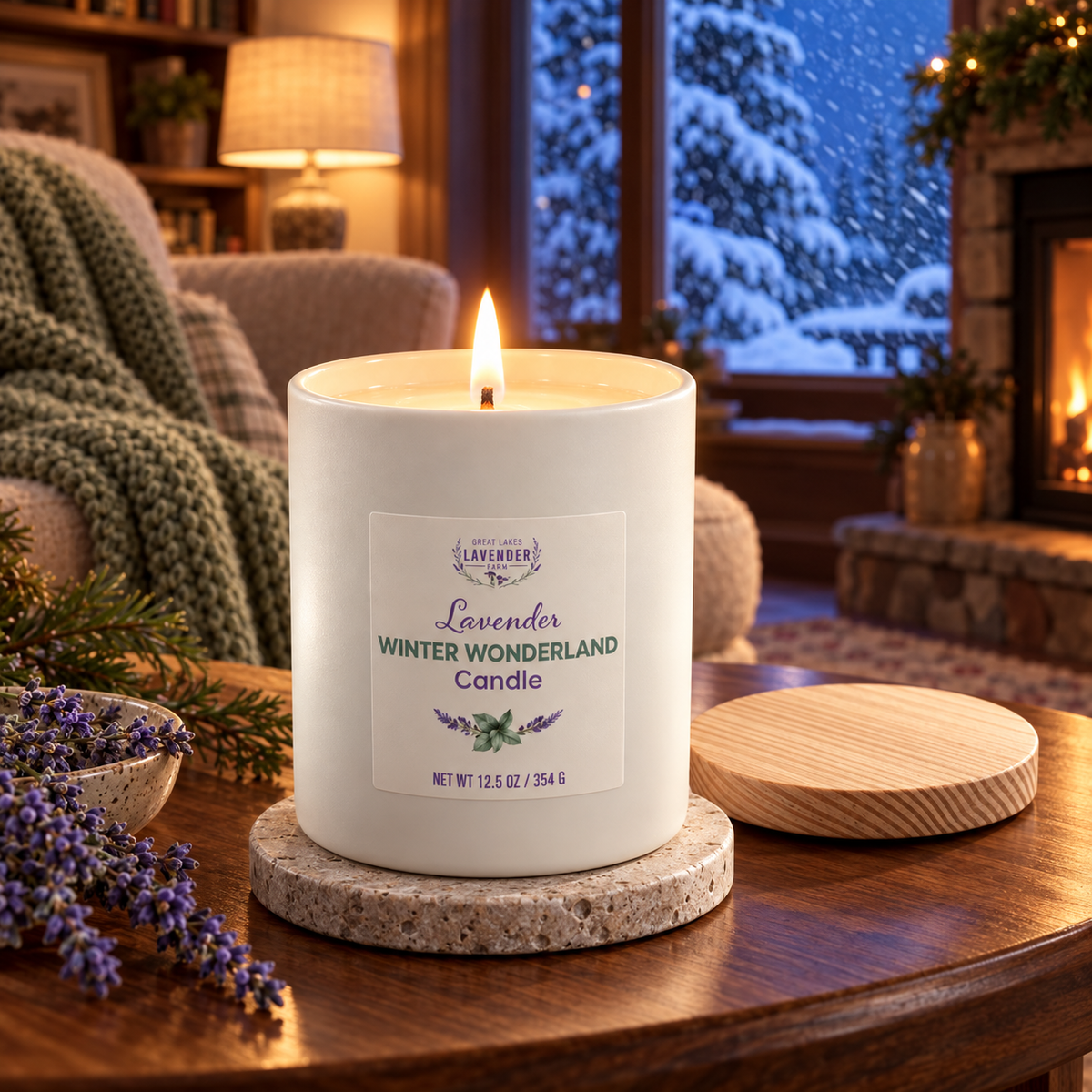 Lavender Winter Wonderland Ceramic Candle