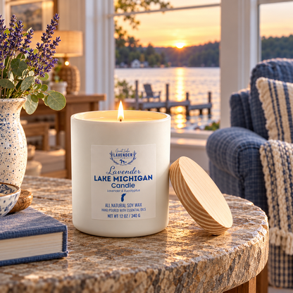 Lavender Lake Michigan Ceramic Candle