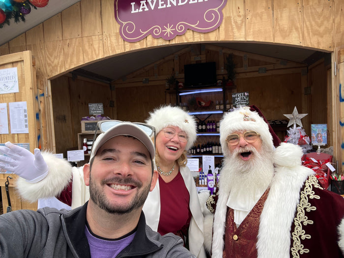 Selfie with Santa and Mrs. Claus at the lavender chalet