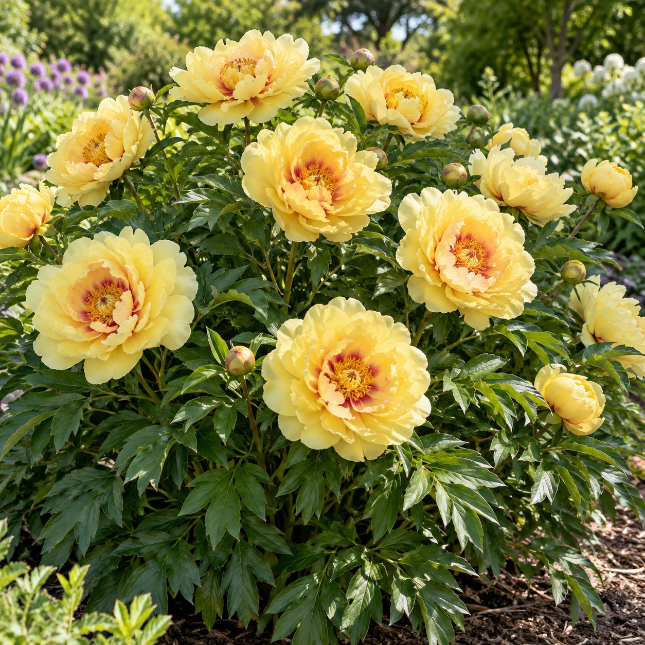 Bartzella Itoh Peony growing in a garden