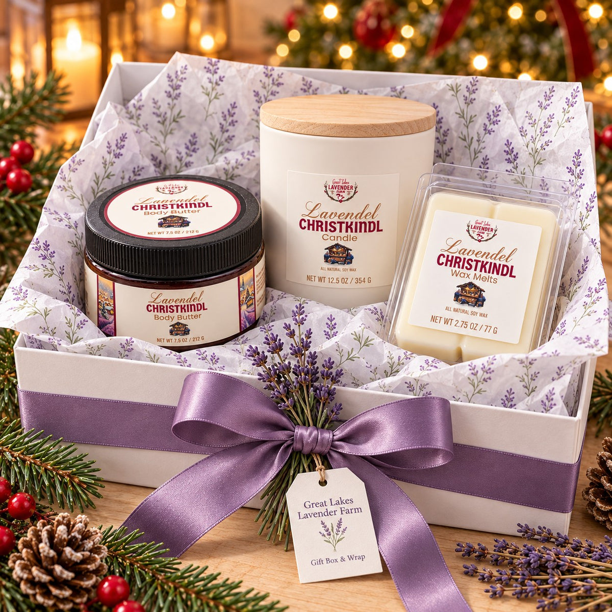 Christkindl Gift Set: Christkindl body butter, candle and wax melts in a gift box
