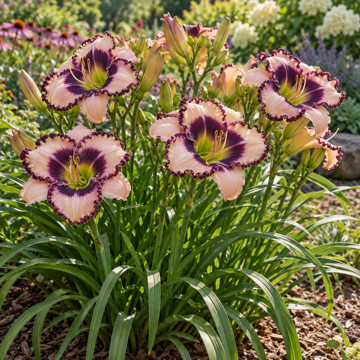 Daring Deception Daylily growing in a garden