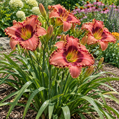 Fearfully and Wonderfully Made Daylily growing in a garden