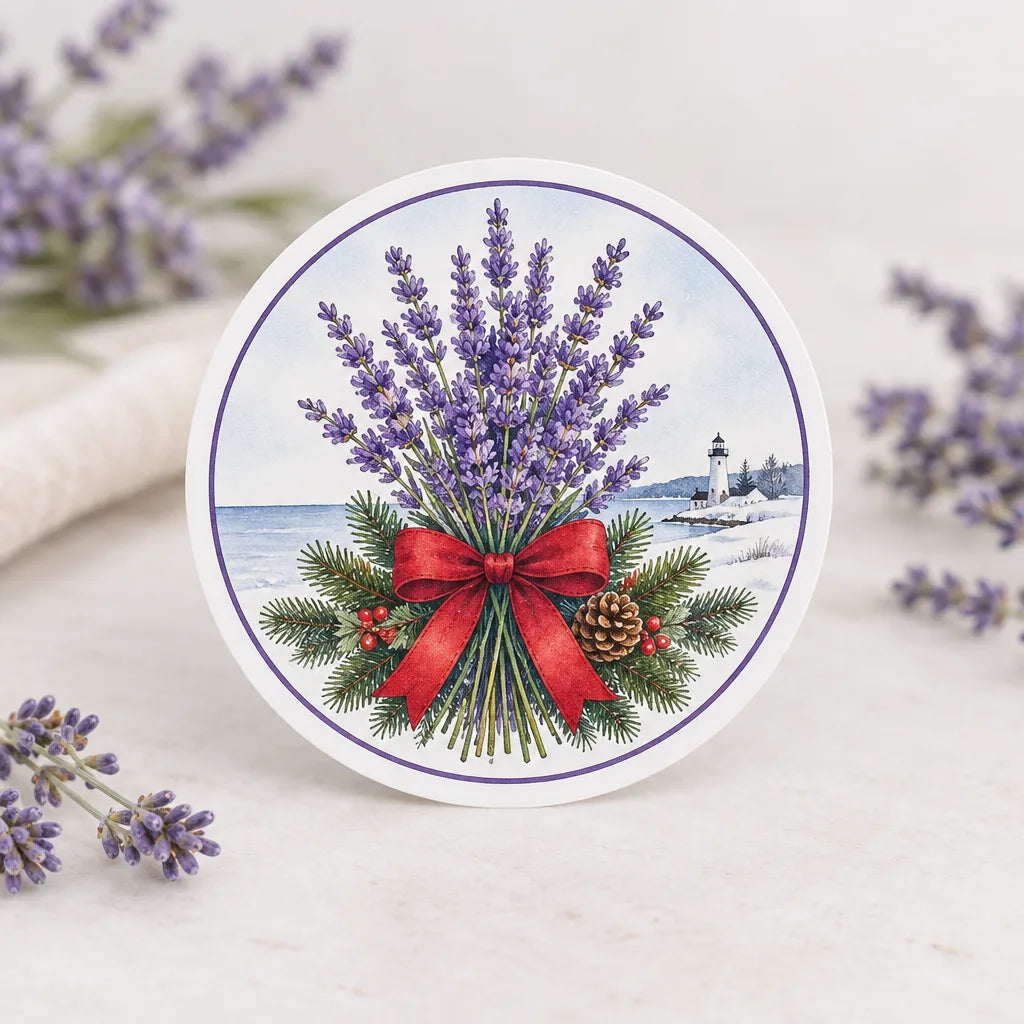 Illustration of Great Lakes Lavender Farm Christmas Logo Sticker