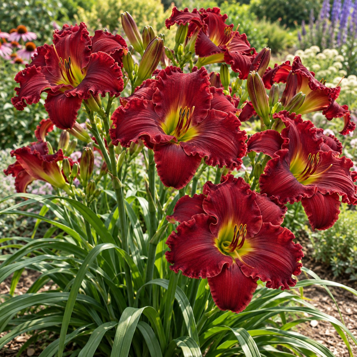 Gothic Grenadine Daylily growing in a garden