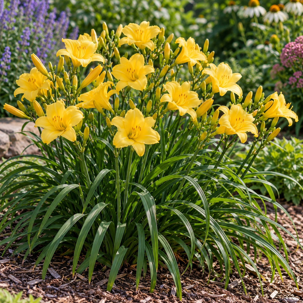 Happy Returns Daylily growing in a garden