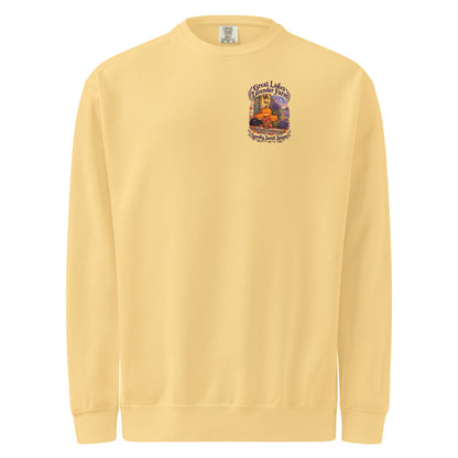 Lantern Porch Lavender Crewneck Sweatshirt in Butter · Pocket front + big back (back)