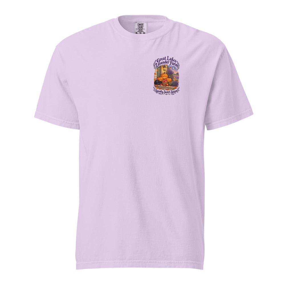 Lantern Porch Lavender Garment-Dyed T-Shirt in Orchid · Pocket front + big back (back)