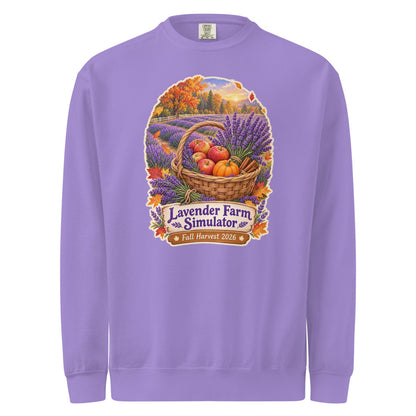 Lavender Farm Simulator Apple & Pumpkin Harvest Row Crewneck Sweatshirt in Violet