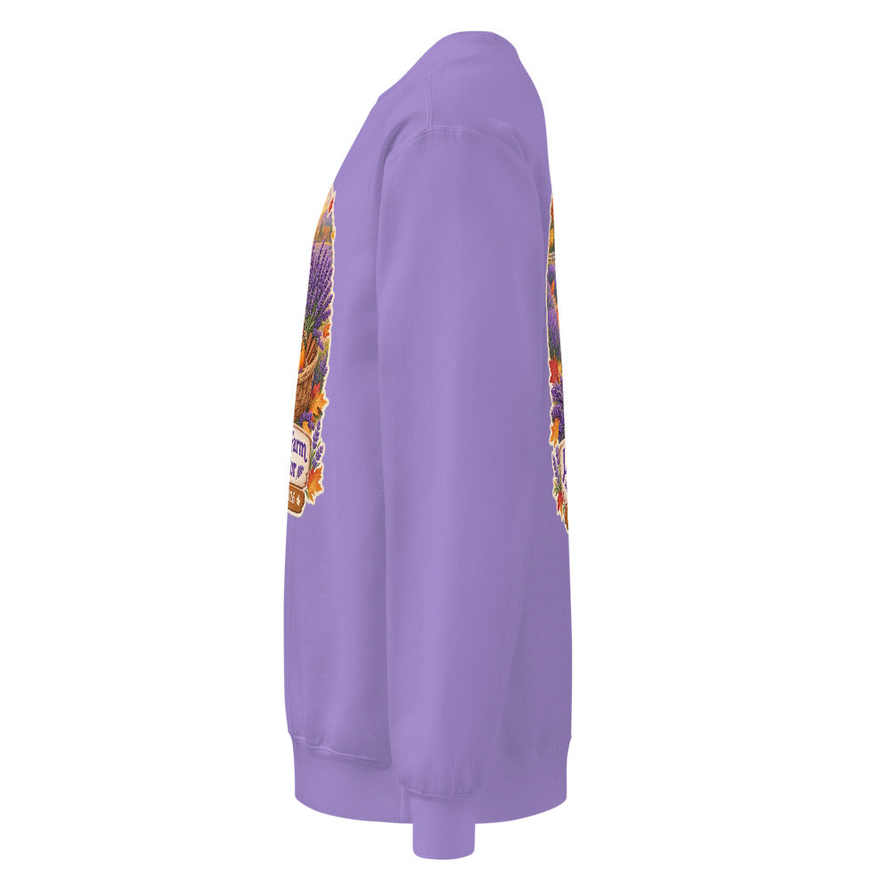 Lavender Farm Simulator Apple & Pumpkin Harvest Row Crewneck Sweatshirt in Violet