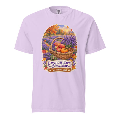 Lavender Farm Simulator Apple & Pumpkin Harvest Row Garment-Dyed T-Shirt in Orchid