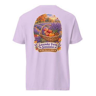 Lavender Farm Simulator Apple & Pumpkin Harvest Row Garment-Dyed T-Shirt in Orchid