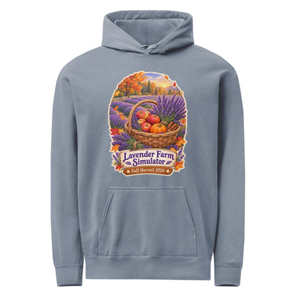 Lavender Farm Simulator Apple & Pumpkin Harvest Row Hoodie in Blue Jean