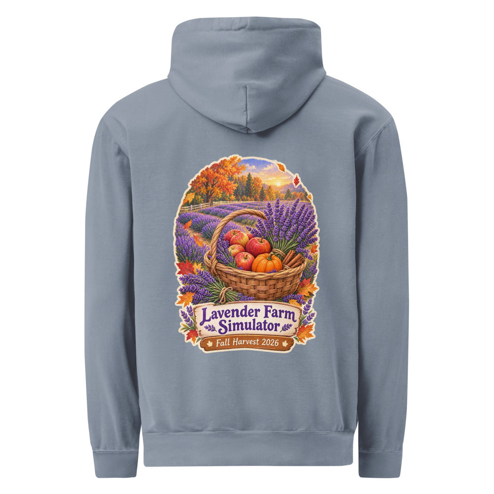 Lavender Farm Simulator Apple & Pumpkin Harvest Row Hoodie in Blue Jean