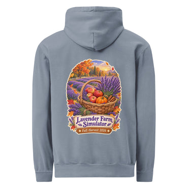 Lavender Farm Simulator Apple & Pumpkin Harvest Row Hoodie in Blue Jean