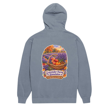 Lavender Farm Simulator Apple & Pumpkin Harvest Row Hoodie in Blue Jean