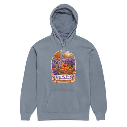 Lavender Farm Simulator Apple & Pumpkin Harvest Row Hoodie in Blue Jean