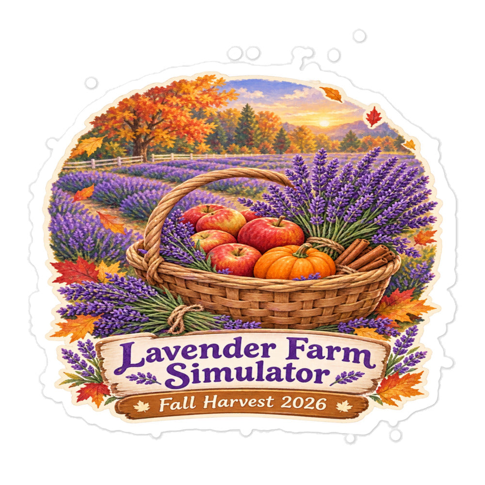 Lavender Farm Simulator Apple & Pumpkin Harvest Row Sticker in White