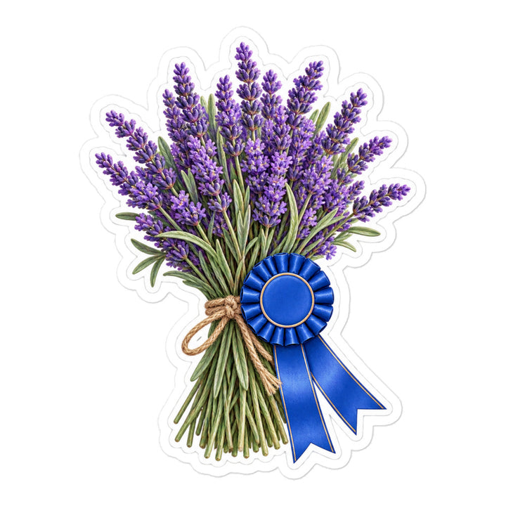 Lavender Farm Simulator Blue Ribbon Lavender Sticker in White