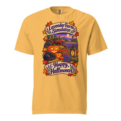 Lavender Farm Simulator Lantern Porch Lavender Garment-Dyed T-Shirt in Mustard