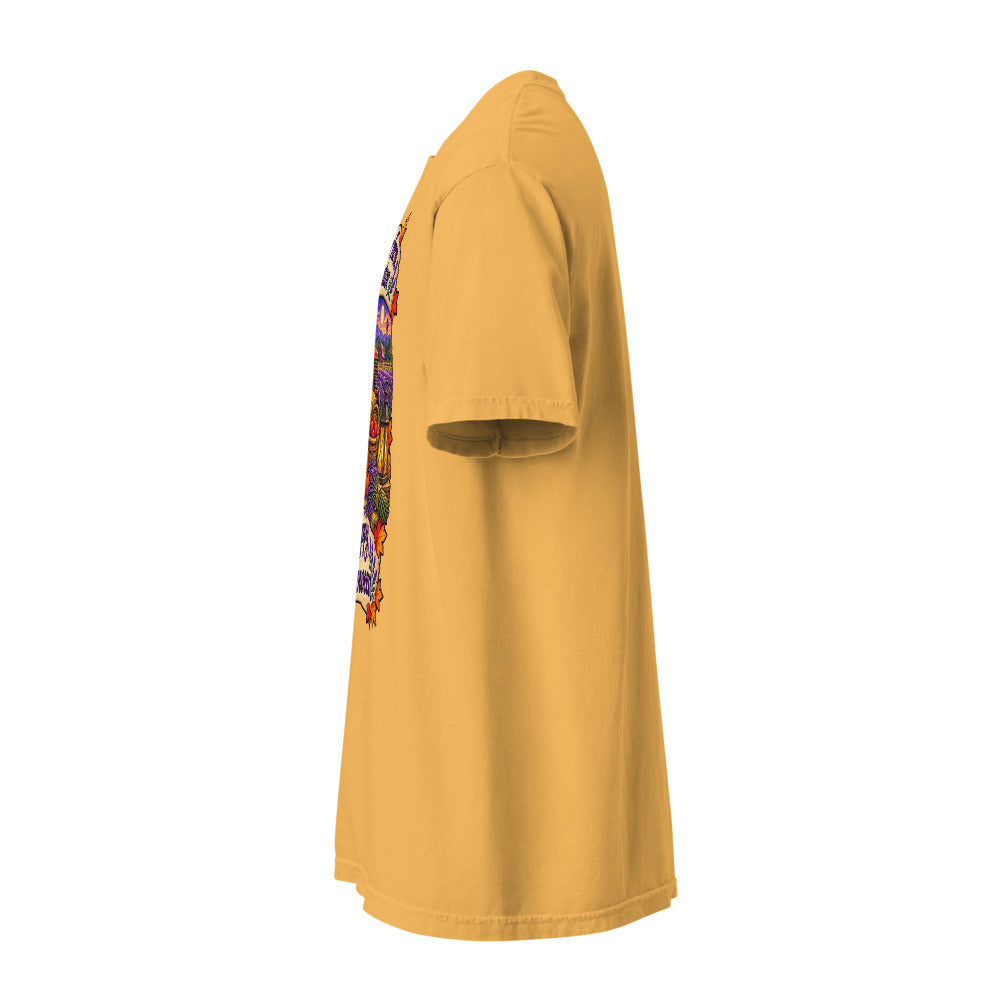Lavender Farm Simulator Lantern Porch Lavender Garment-Dyed T-Shirt in Mustard