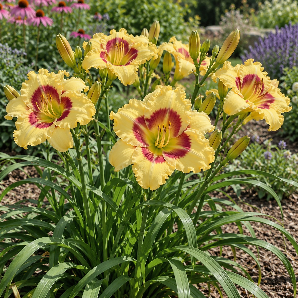 Monterrey Jack Daylily growing in a garden