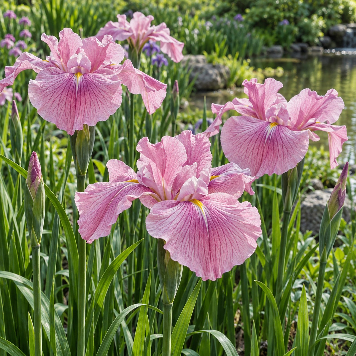 Pinkerton Japanese Iris growing in a garden