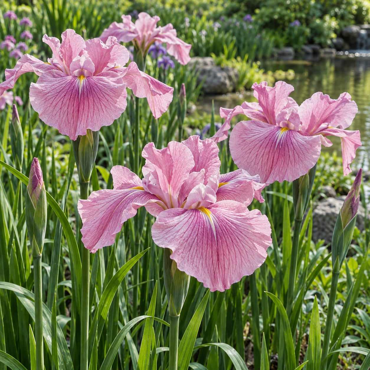 Pinkerton Japanese Iris growing in a garden