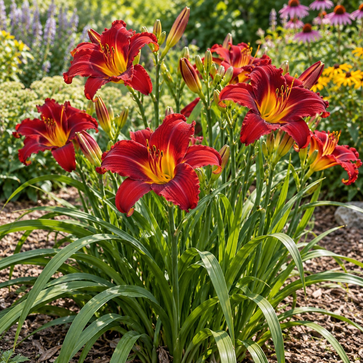 Prairie Wildfire Daylily growing in a garden