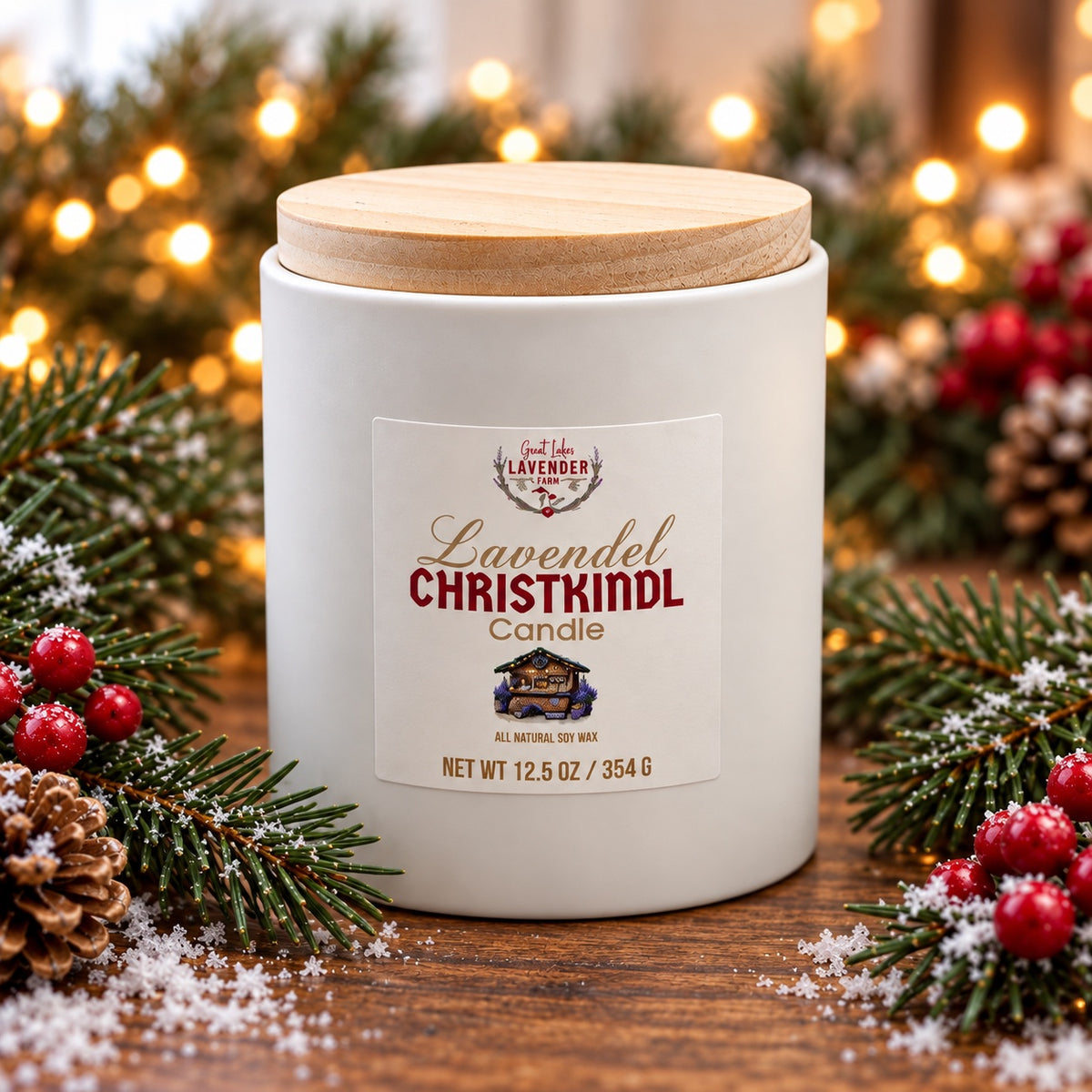 Large Christkindl ceramic candle with pine and twinkling lights
