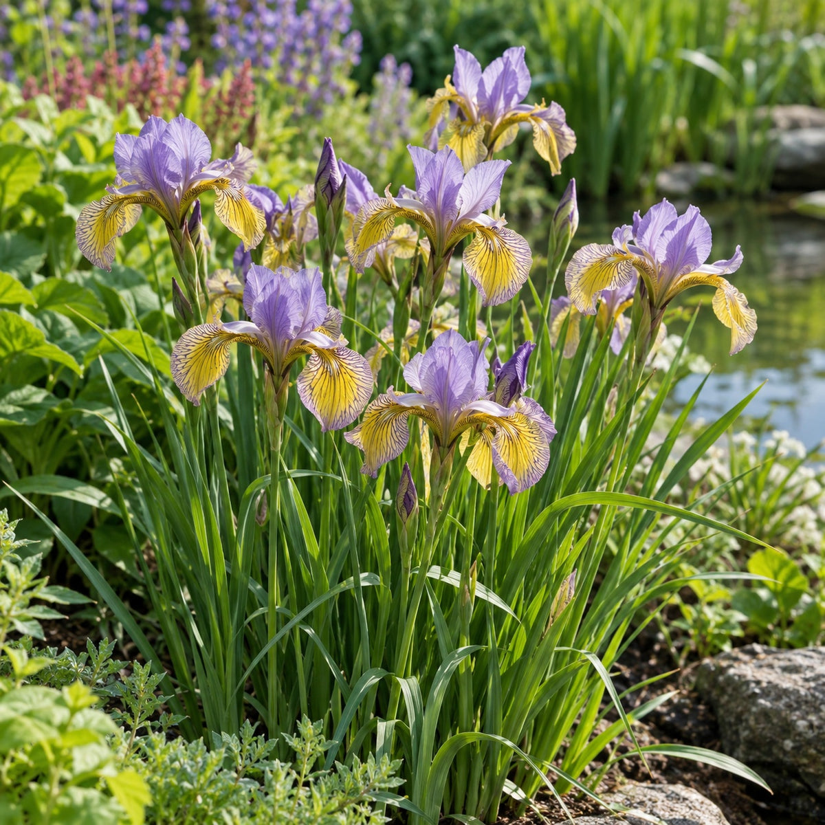 Purring Tiger Siberian Iris growing in a garden