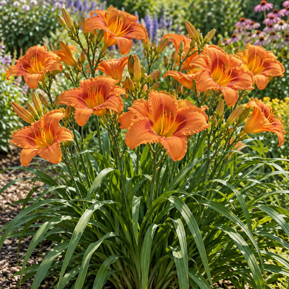 Rocket City Daylily growing in a garden
