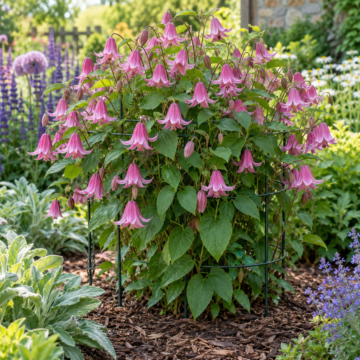 Stand by Me Pink Bush Clematis growing in a garden