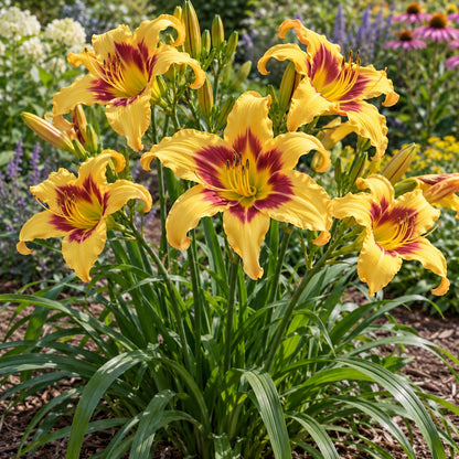 Tiger Swirl Daylily growing in a garden