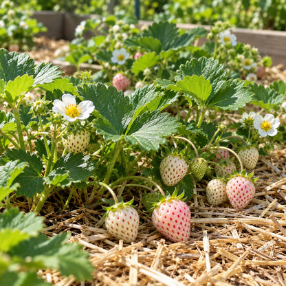 White Carolina Pineberry growing in a garden